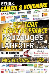 Pouzauges Vendée Handball reçoit Lanester(Défaite 34-35). Le samedi 2 novembre 2013 à Pouzauges. Vendee.  19H00